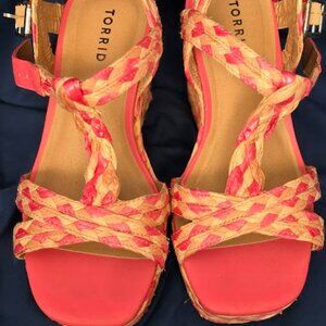 Torrid Pink & Beige Braided Wedge Sandals Size 9WW – Boho Chic Summer Shoes